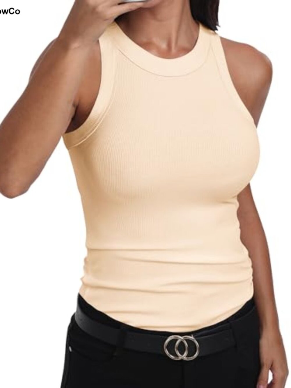 Sleeveless Racerback High Neck Ribbed Fitted Tank Top